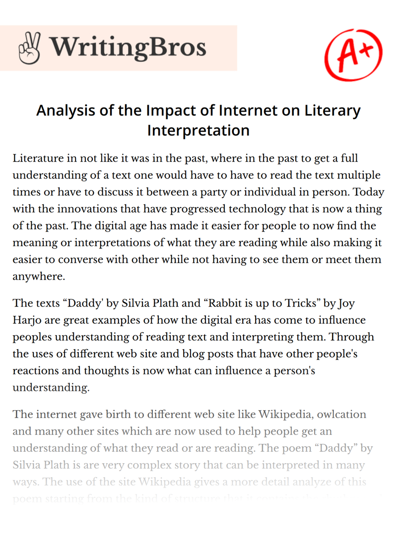 Analysis of the Impact of Internet on Literary Interpretation essay