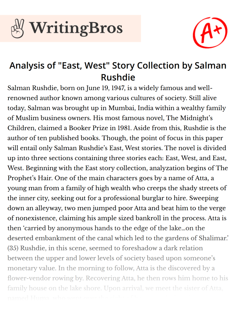 Analysis of "East, West" Story Collection by Salman Rushdie essay