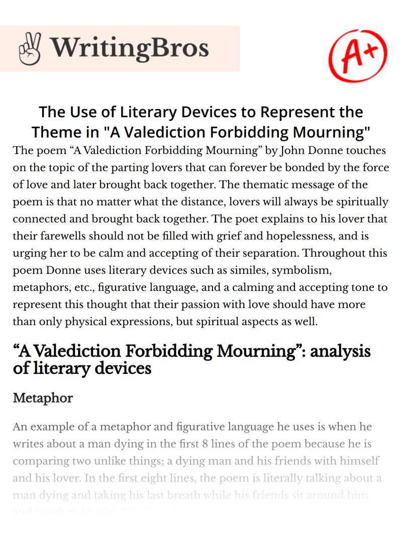 The Use of Literary Devices to Represent the Theme in "A Valediction Forbidding Mourning" essay