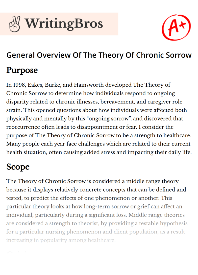 General Overview Of The Theory Of Chronic Sorrow essay