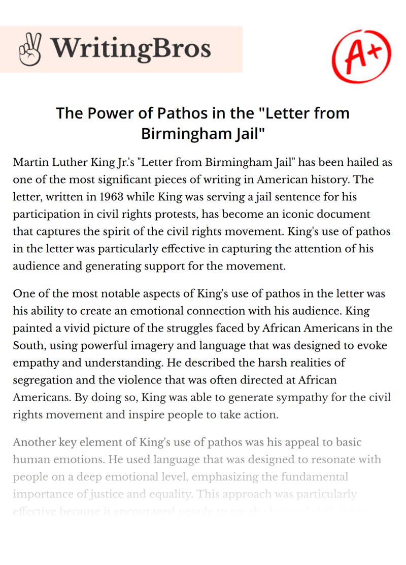 The Power of Pathos in the "Letter from Birmingham Jail" essay