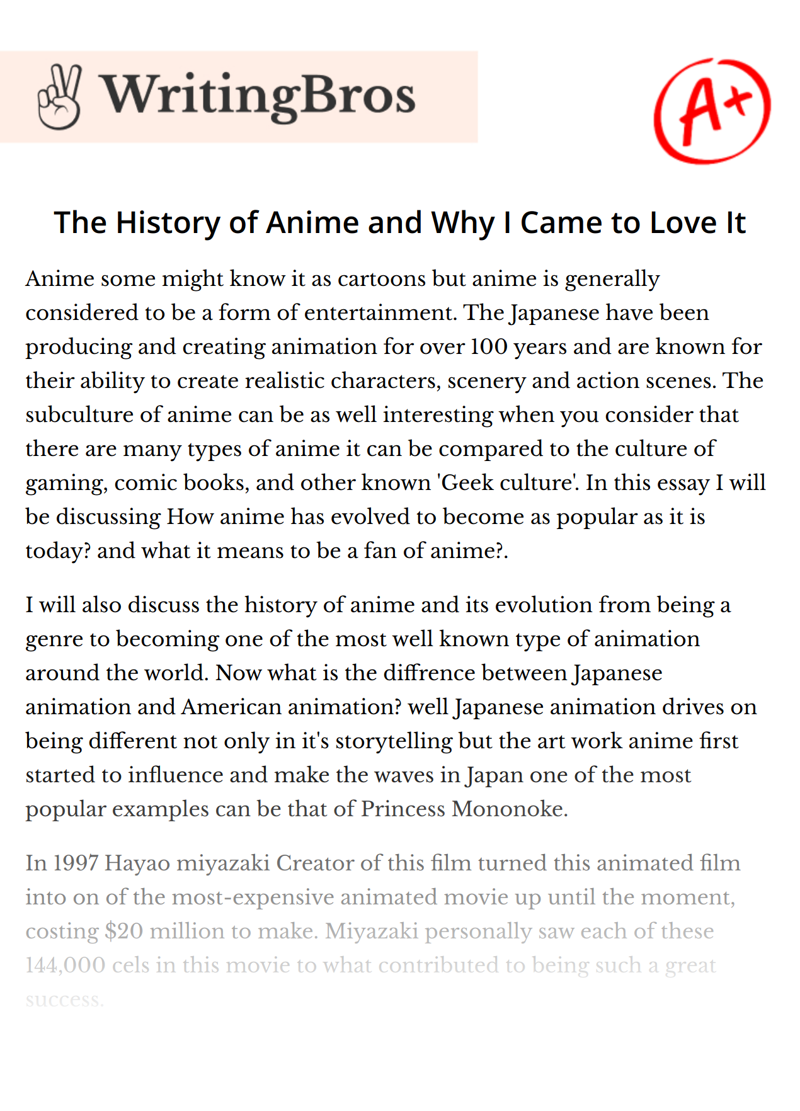 The History of Anime and Why I Came to Love It essay