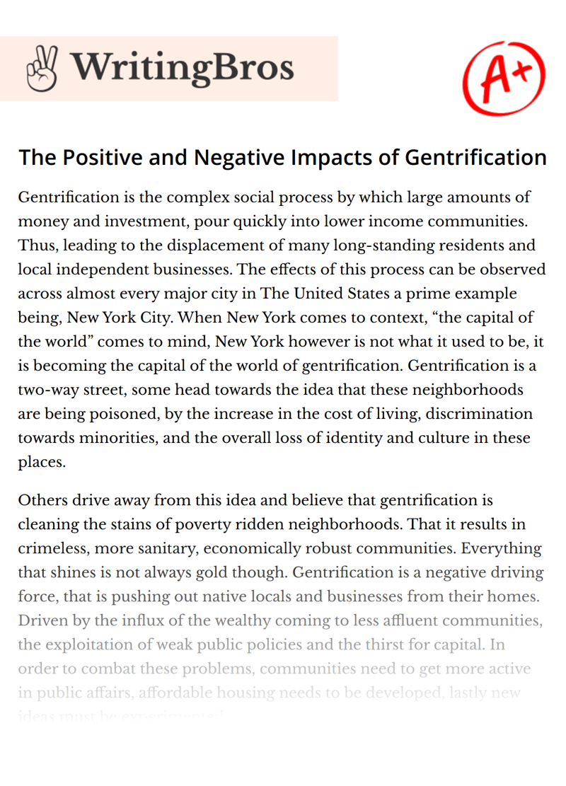 The Positive and Negative Impacts of Gentrification essay