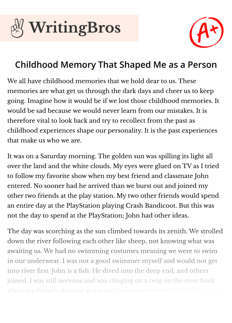 Childhood Memory That Shaped Me as a Person essay