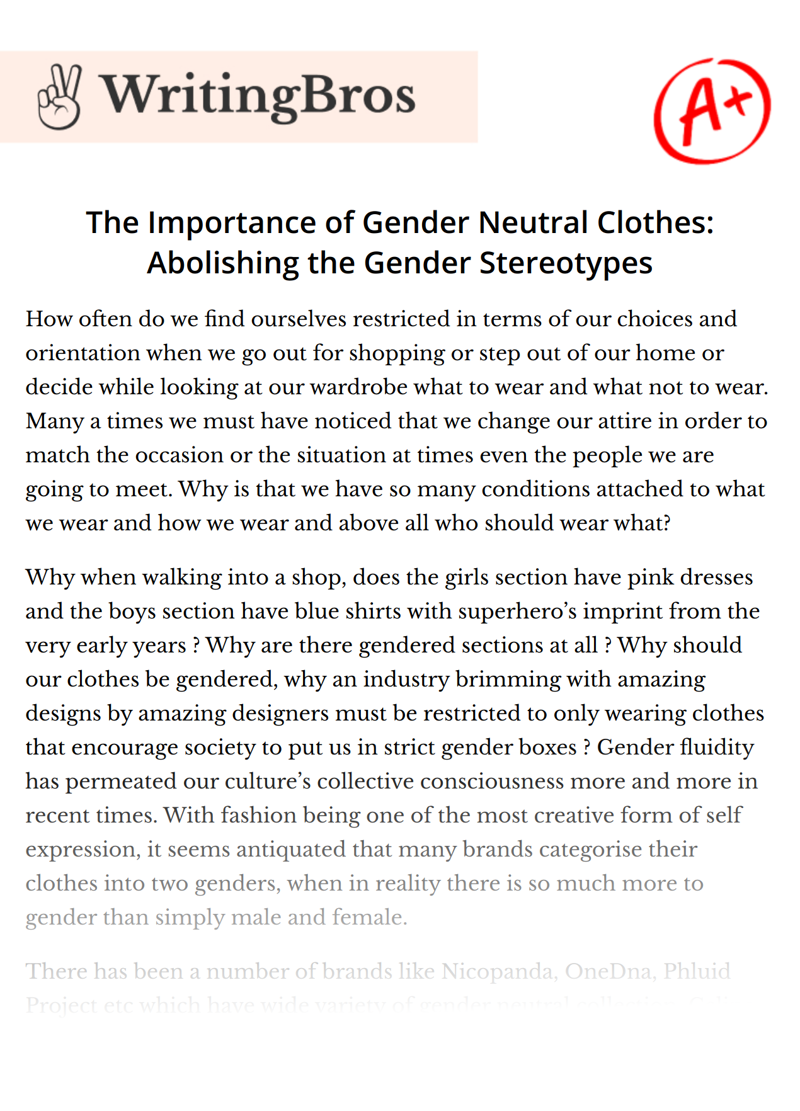 The Importance of Gender Neutral Clothes: Abolishing the Gender Stereotypes essay