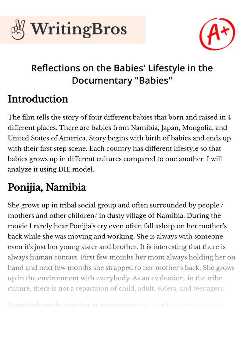 Reflections on the Babies' Lifestyle in the Documentary "Babies" essay