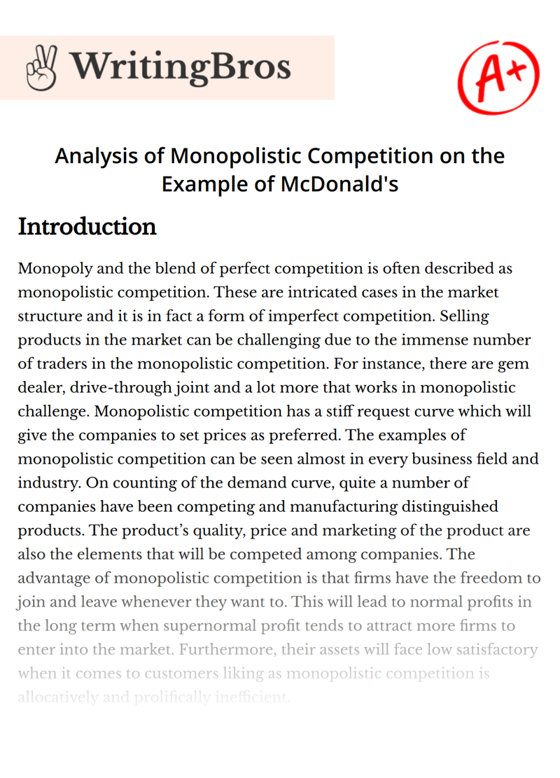 Analysis of Monopolistic Competition on the Example of McDonald's essay