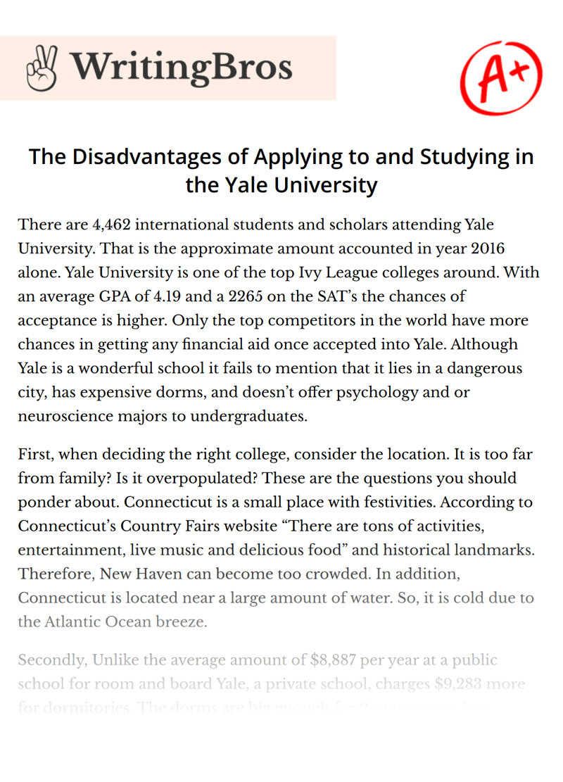 The Disadvantages of Applying to and Studying in the Yale University essay