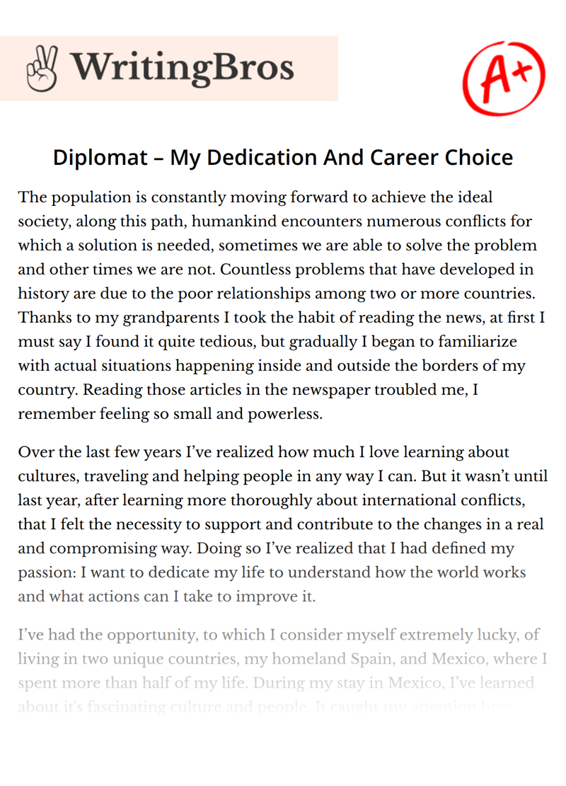 Diplomat – My Dedication And Career Choice essay