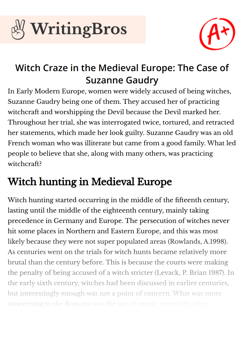 Witch Craze in the Medieval Europe: The Case of Suzanne Gaudry essay