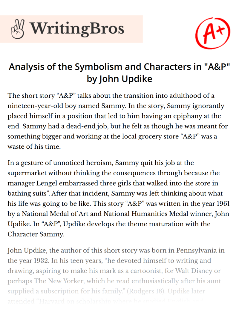 Analysis of the Symbolism and Characters in "A&P" by John Updike essay