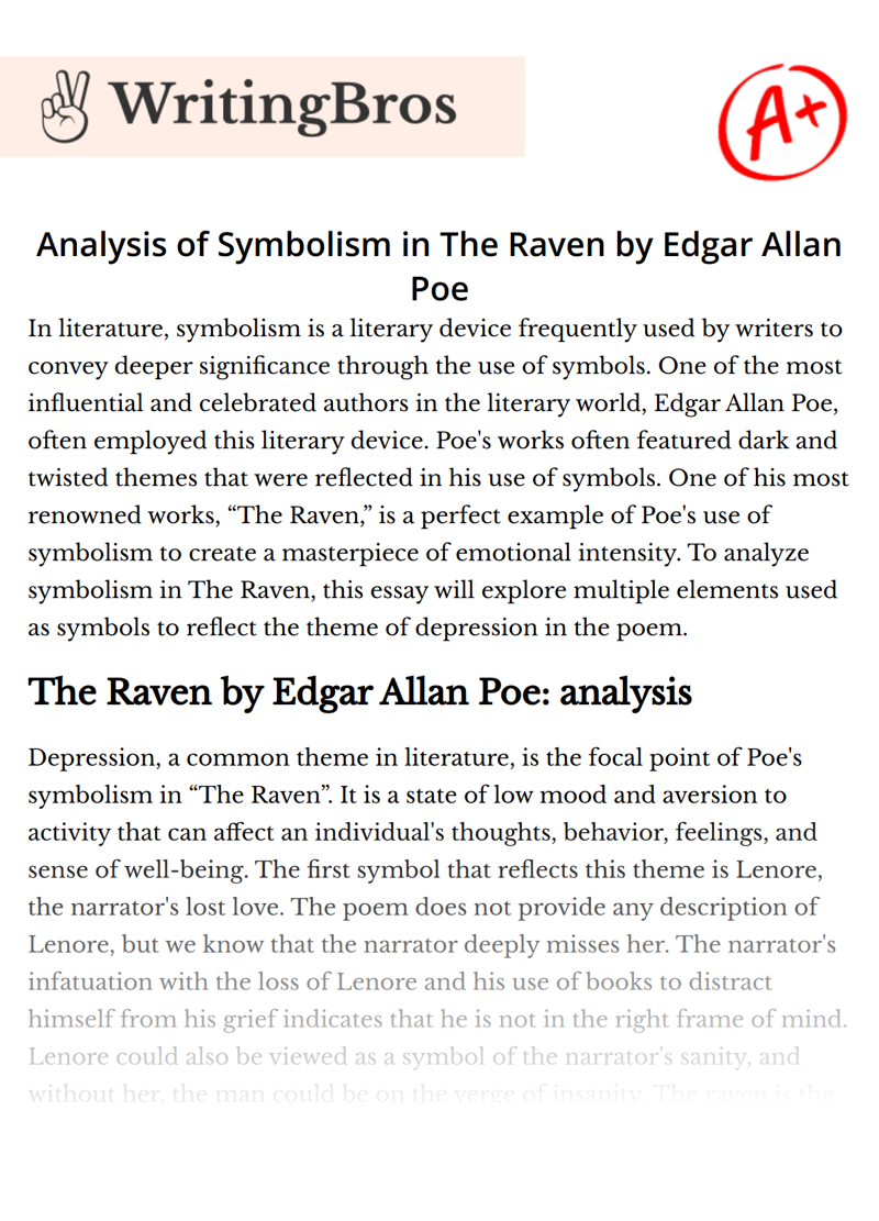Analysis of Symbolism in The Raven by Edgar Allan Poe essay