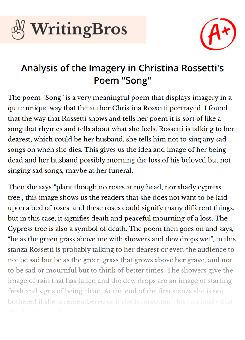 Analysis of the Imagery in Christina Rossetti's Poem "Song" essay