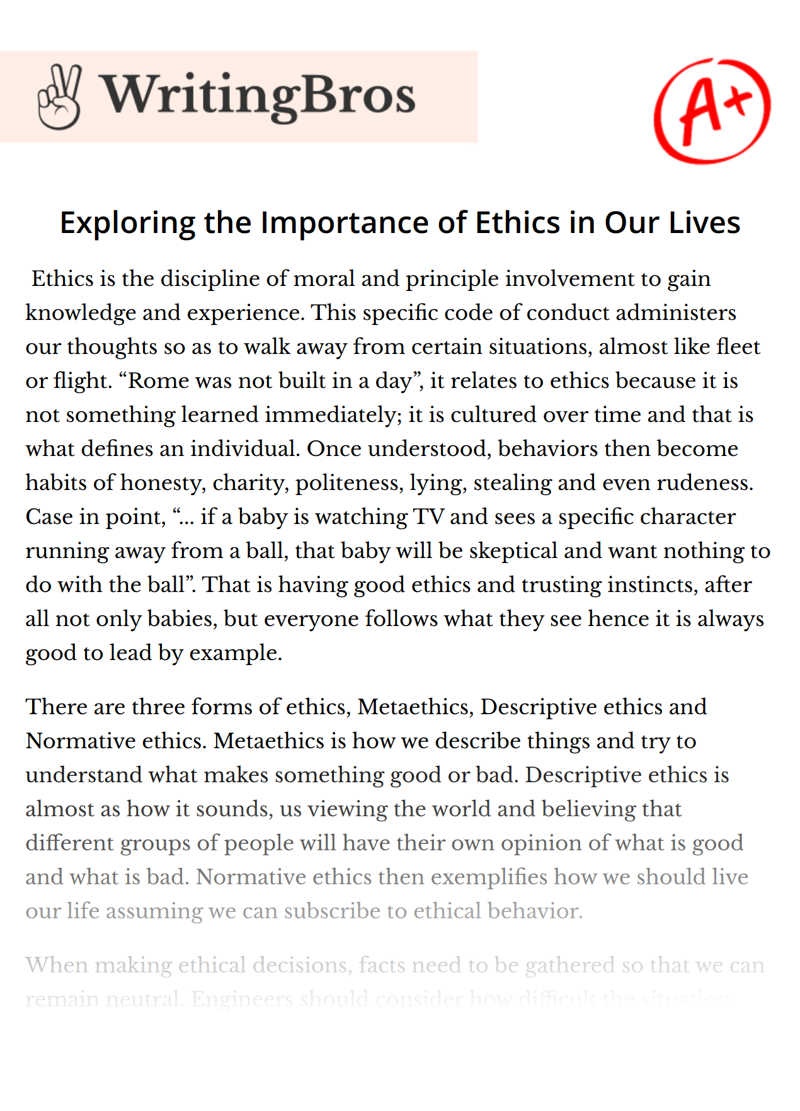 Exploring the Importance of Ethics in Our Lives essay
