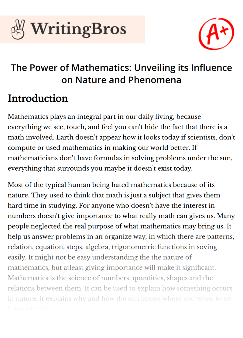 The Power of Mathematics: Unveiling its Influence on Nature and Phenomena essay