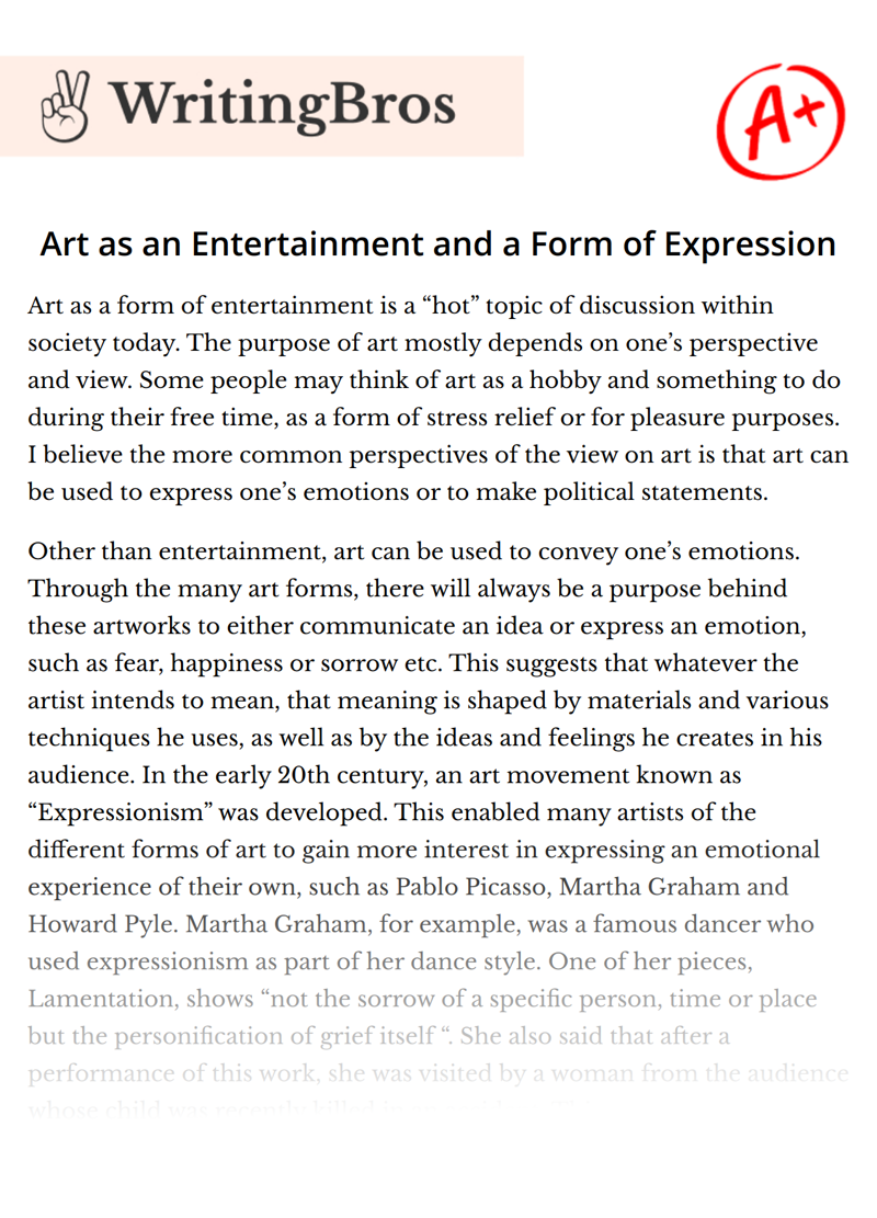 Art as an Entertainment and a Form of Expression essay