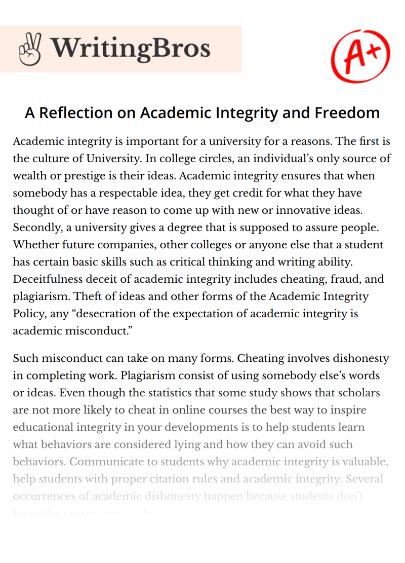 A Reflection on Academic Integrity and Freedom essay