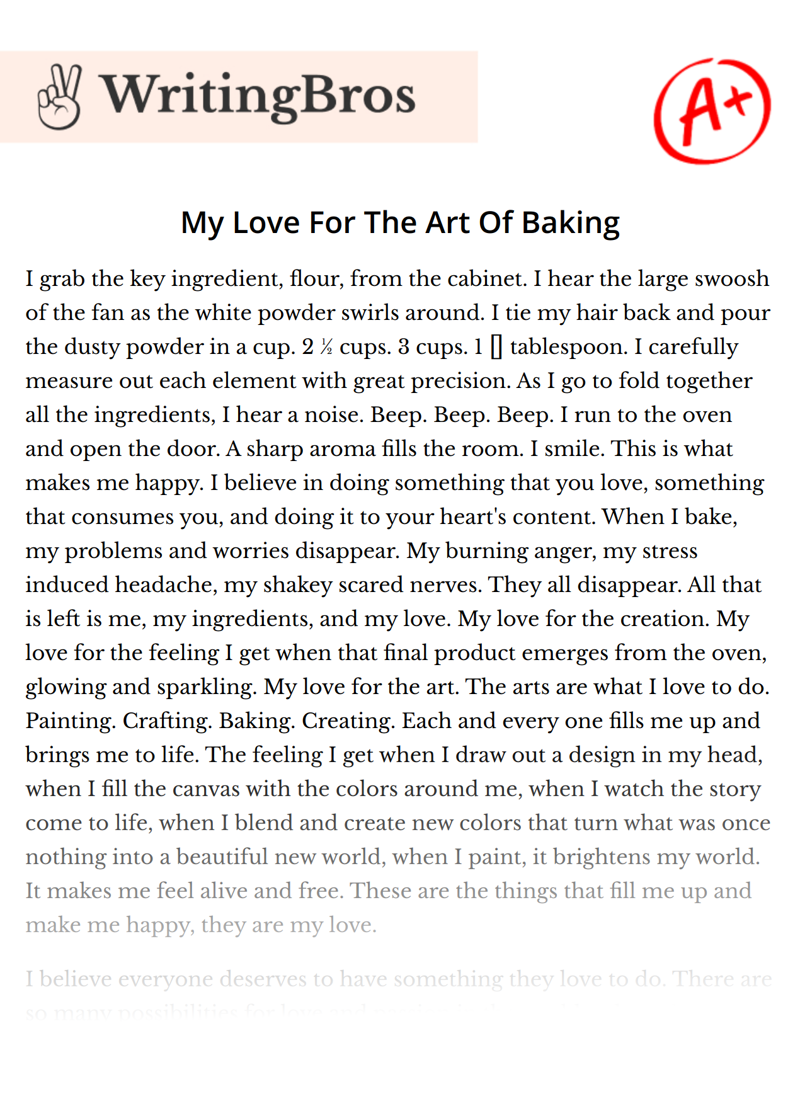 My Love For The Art Of Baking essay