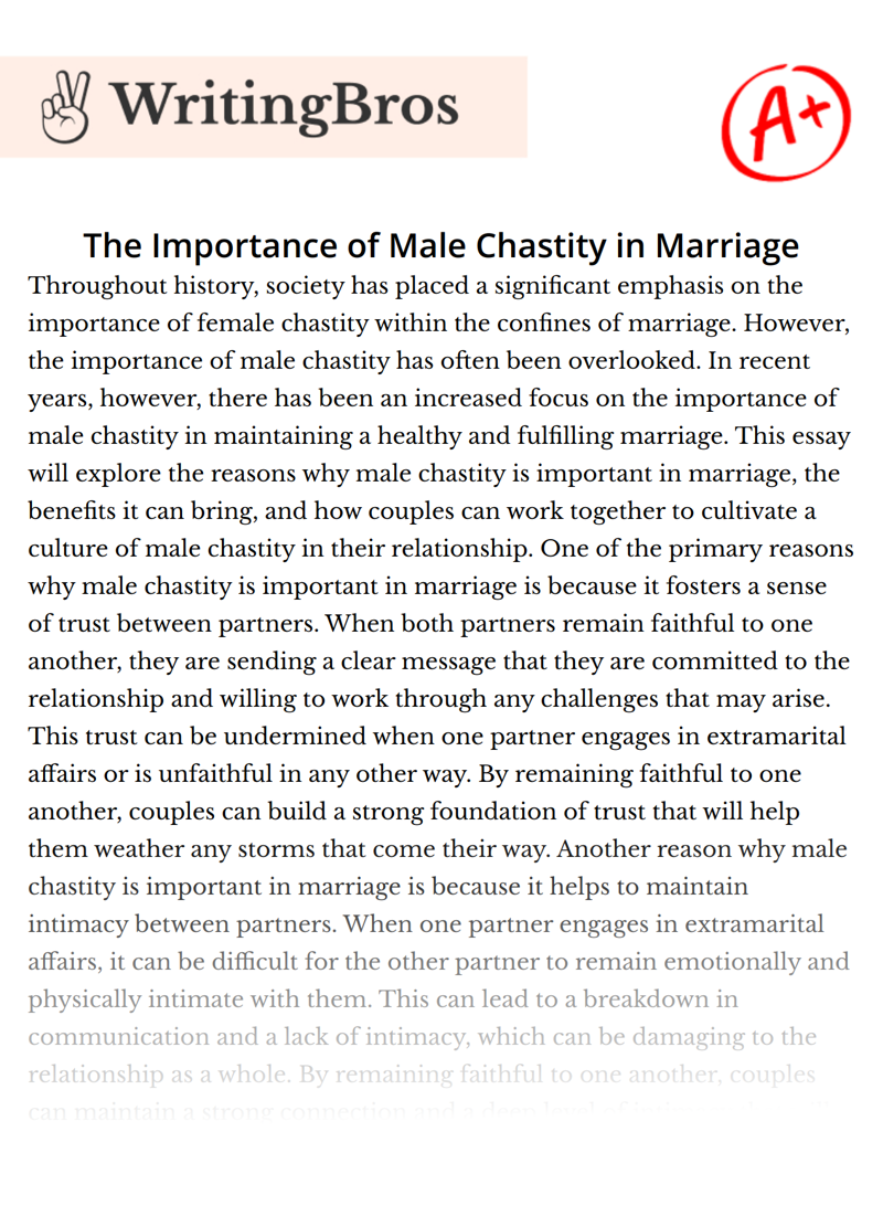 The Importance of Male Chastity in Marriage essay