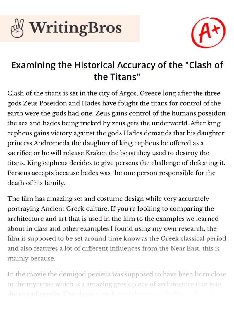 Examining the Historical Accuracy of the "Clash of the Titans" essay