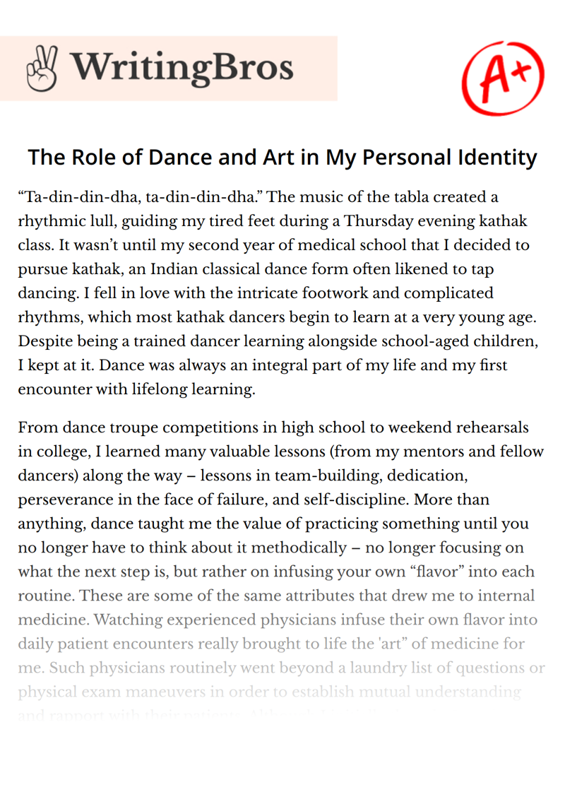 The Role of Dance and Art in My Personal Identity essay