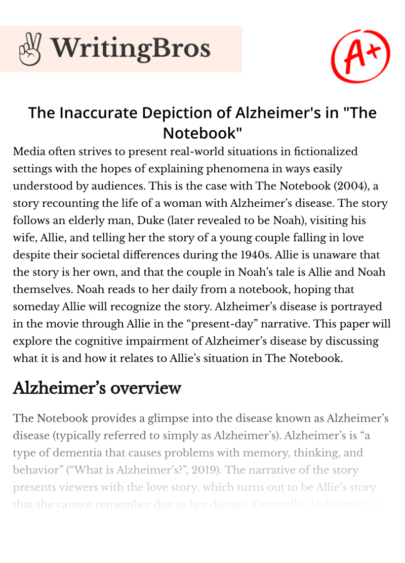 The Inaccurate Depiction of Alzheimer's in "The Notebook" essay