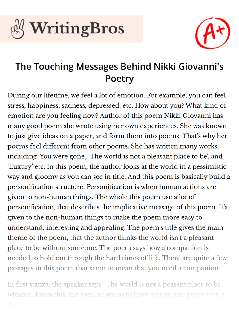 The Touching Messages Behind Nikki Giovanni's Poetry essay