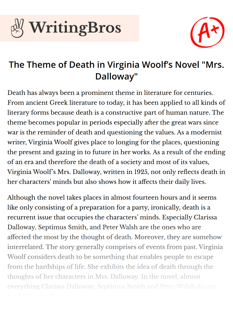 The Theme of Death in Virginia Woolf’s Novel "Mrs. Dalloway" essay