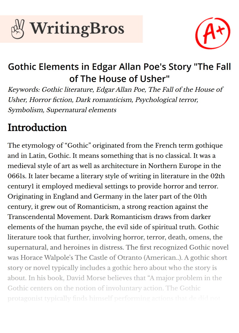 Gothic Elements in Edgar Allan Poe's Story "The Fall of The House of Usher" essay