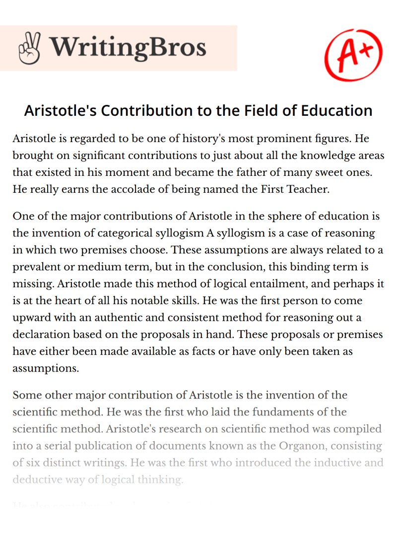 Aristotle's Contribution to the Field of Education essay