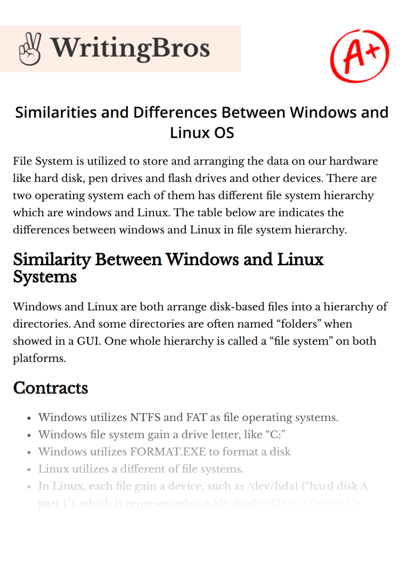 Similarities and Differences Between Windows and Linux OS essay
