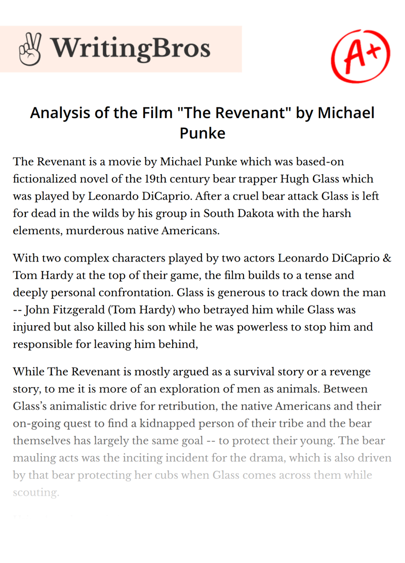 Analysis of the Film "The Revenant" by Michael Punke essay
