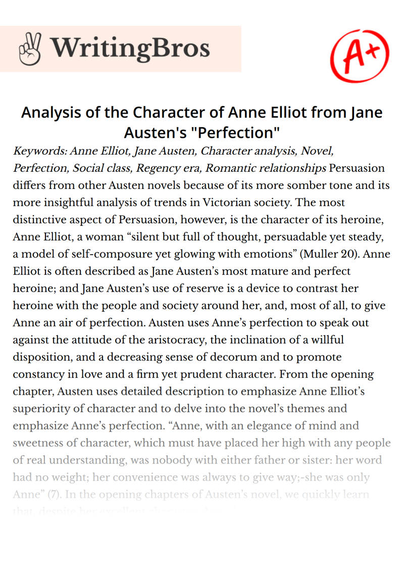 Analysis of the Character of Anne Elliot from Jane Austen's "Perfection" essay