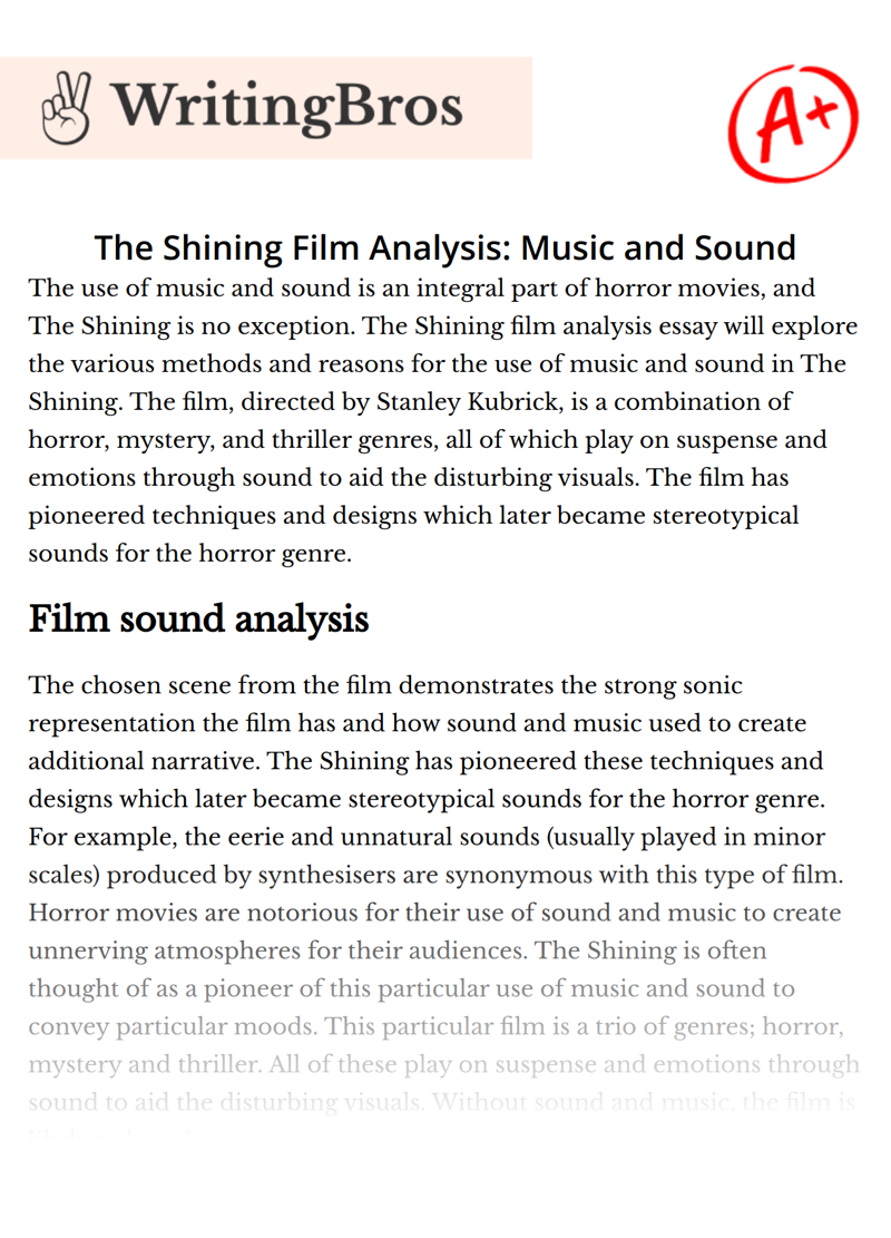 The Shining Film Analysis: Music and Sound essay