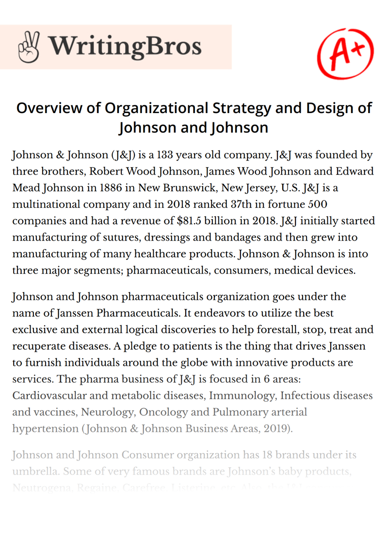 Overview of Organizational Strategy and Design of Johnson and Johnson essay