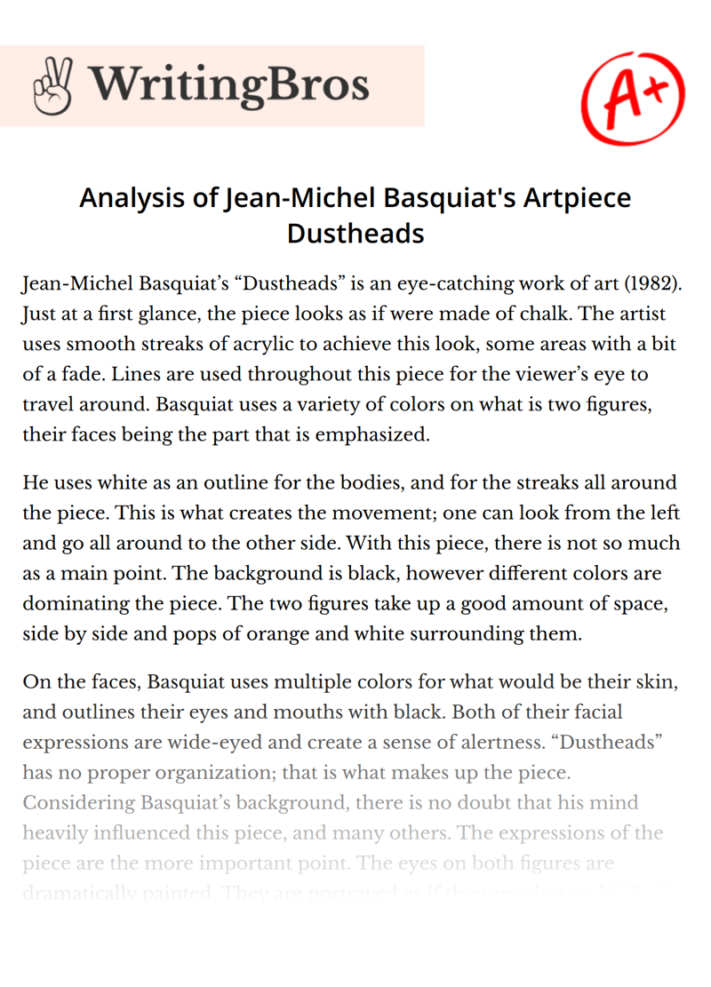 Analysis of Jean-Michel Basquiat's Artpiece Dustheads essay