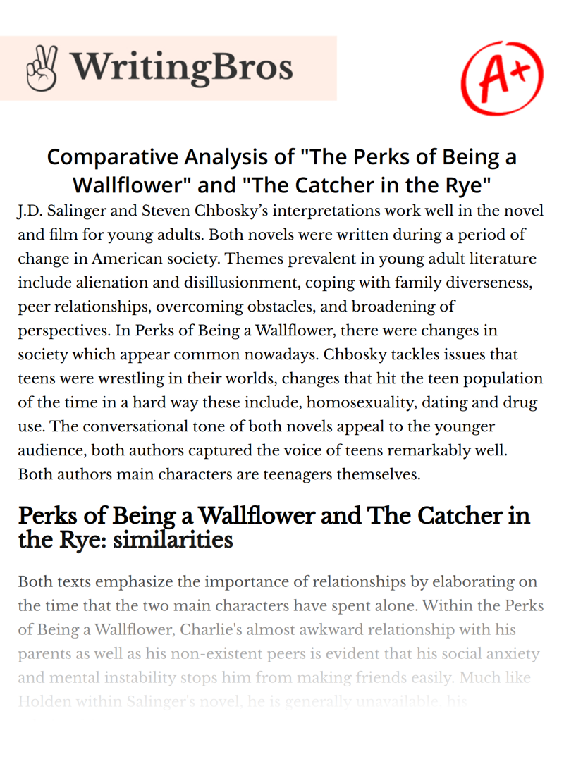 Comparative Analysis of "The Perks of Being a Wallflower" and "The Catcher in the Rye" essay