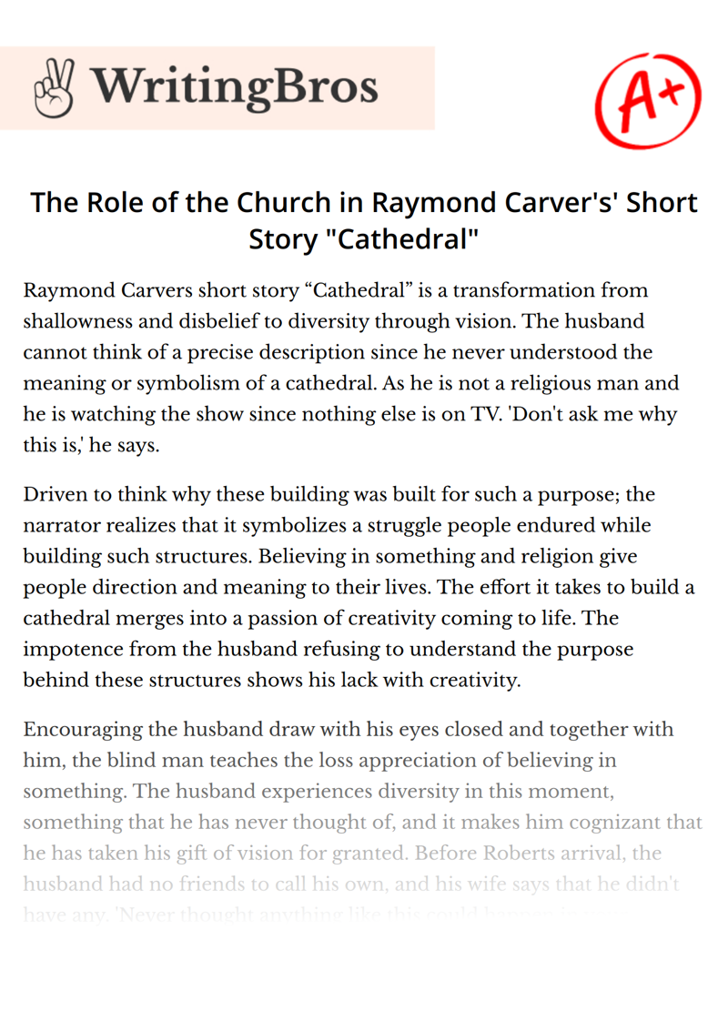 The Role of the Church in Raymond Carver's' Short Story "Cathedral" essay