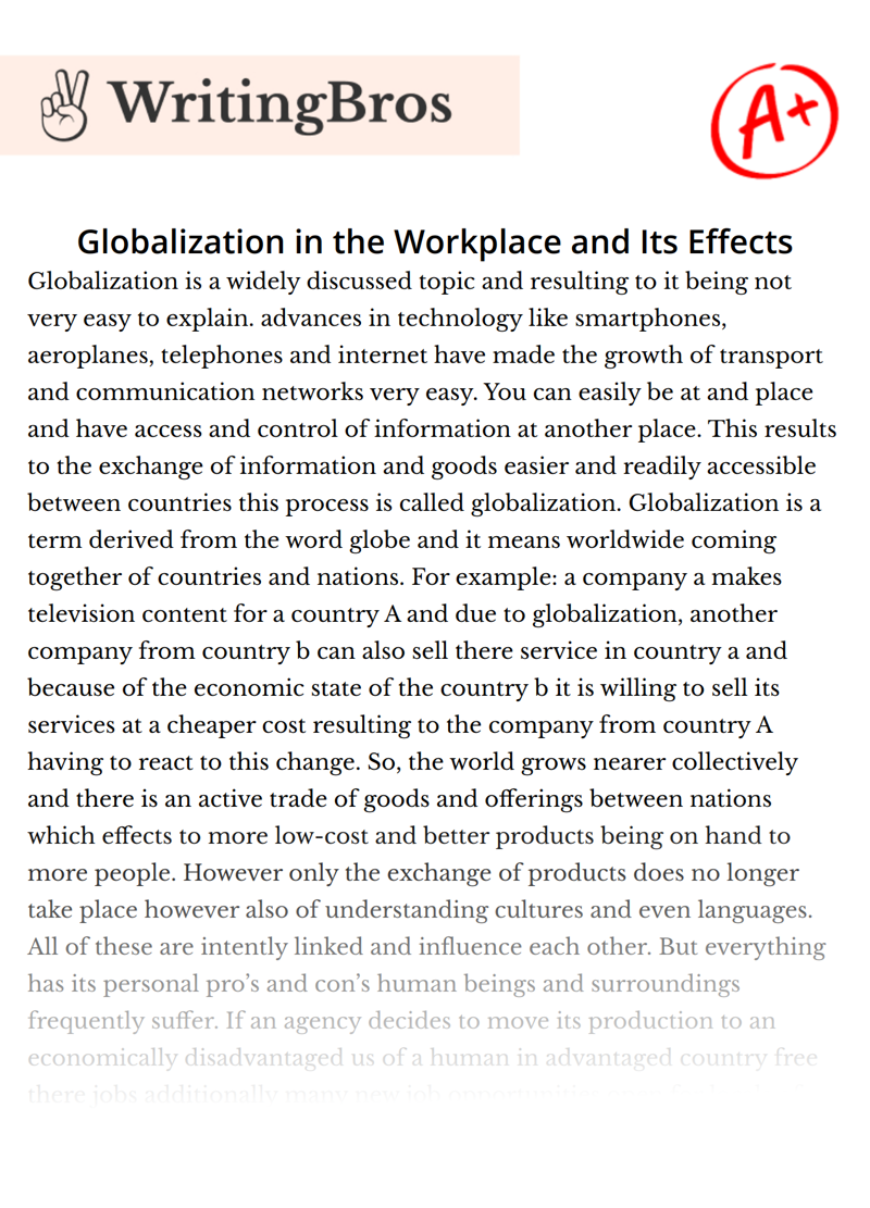 Globalization in the Workplace and Its Effects essay