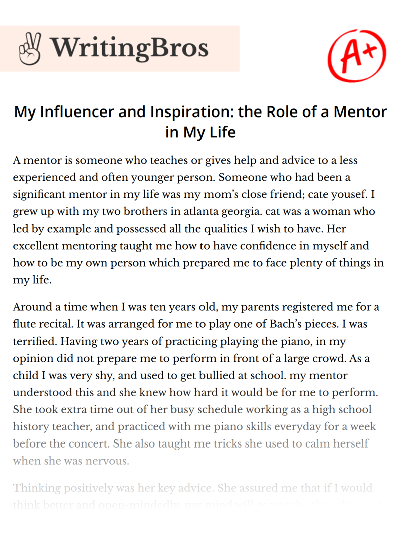 My Influencer and Inspiration: the Role of a Mentor in My Life essay