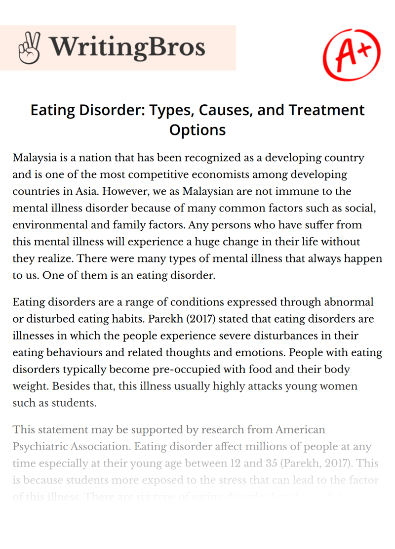 Eating Disorder: Types, Causes, and Treatment Options essay
