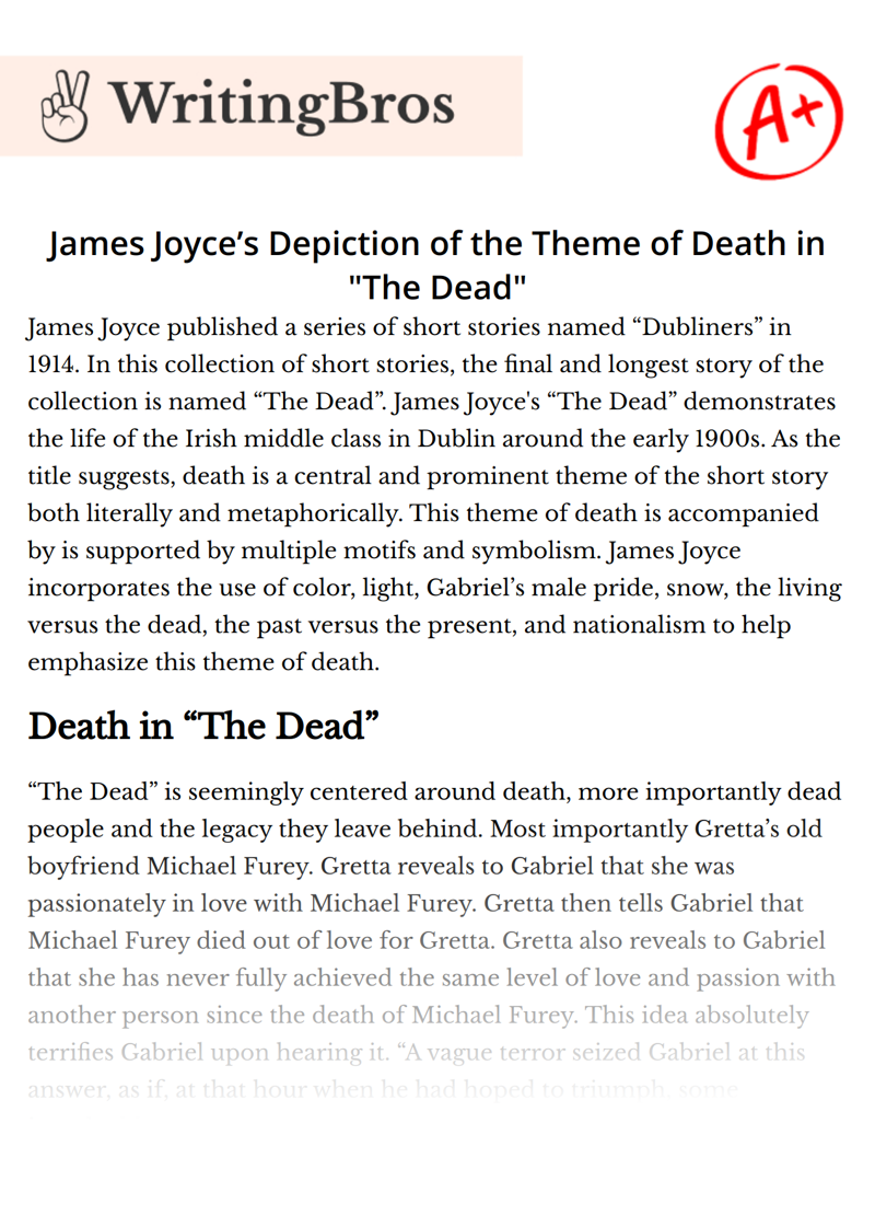 James Joyce’s Depiction of the Theme of Death in "The Dead" essay