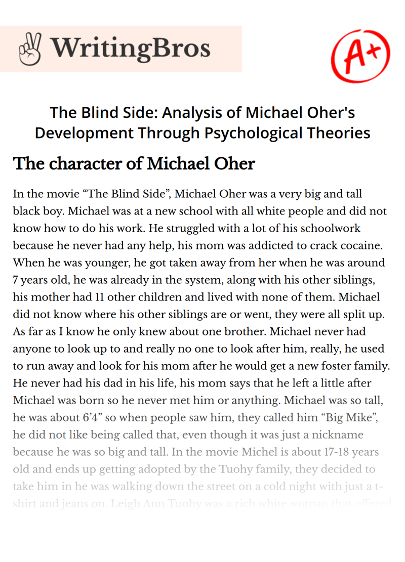 The Blind Side: Analysis of Michael Oher's Development Through Psychological Theories essay
