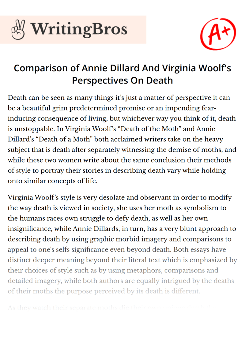 Comparison of Annie Dillard And Virginia Woolf's Perspectives On Death essay