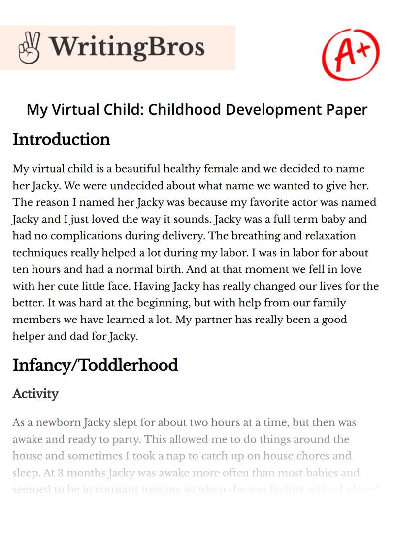 My Virtual Child: Childhood Development Paper essay