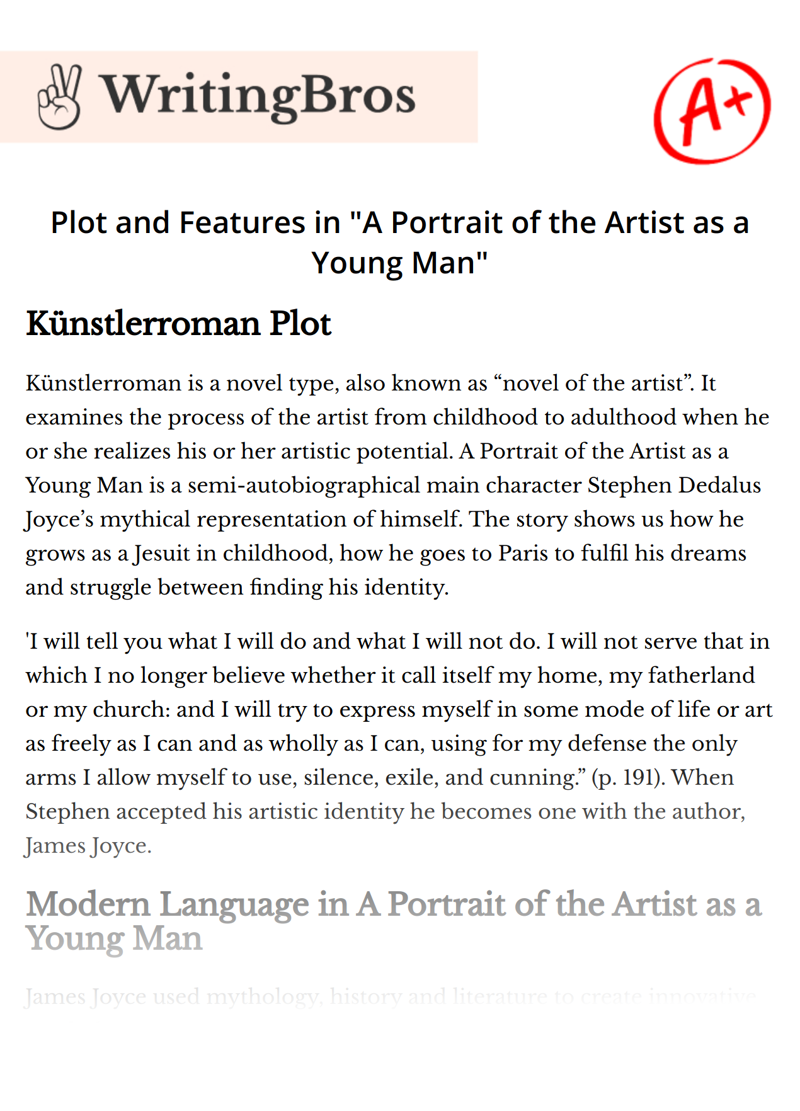 Plot and Features in "A Portrait of the Artist as a Young Man" essay
