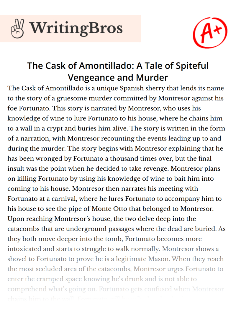 The Cask of Amontillado: A Tale of Spiteful Vengeance and Murder essay