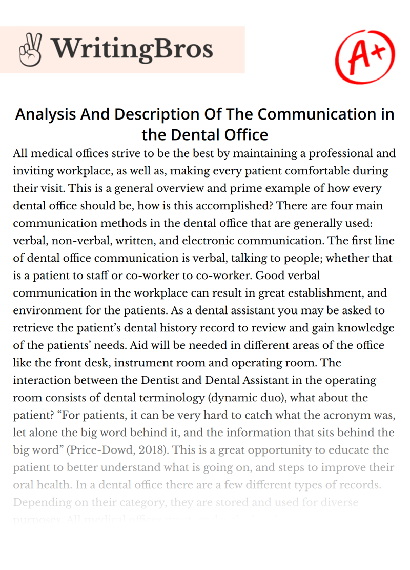Analysis And Description Of The Communication in the Dental Office essay