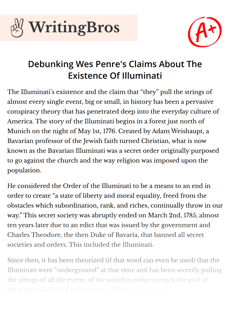 Debunking Wes Penre's Claims About The Existence Of Illuminati essay