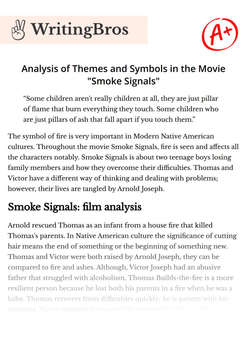 Analysis of Themes and Symbols in the Movie "Smoke Signals" essay